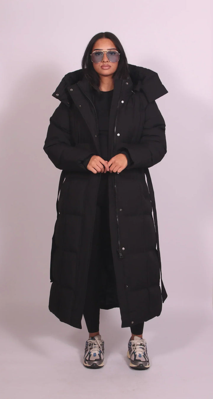 Winter Puffer Jacket with Matching Waist Belt