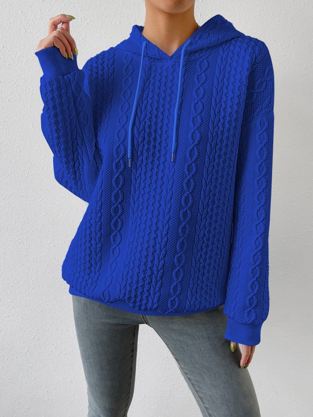 Comfortable Cable Knit Hoodie for Women with Drawstring Hood Long Sleeve Oversized Relaxed Style