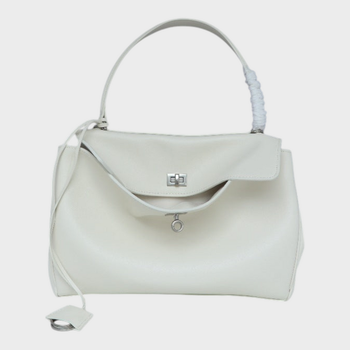 Curved Leather Handbag with Adjustable Shoulder Strap