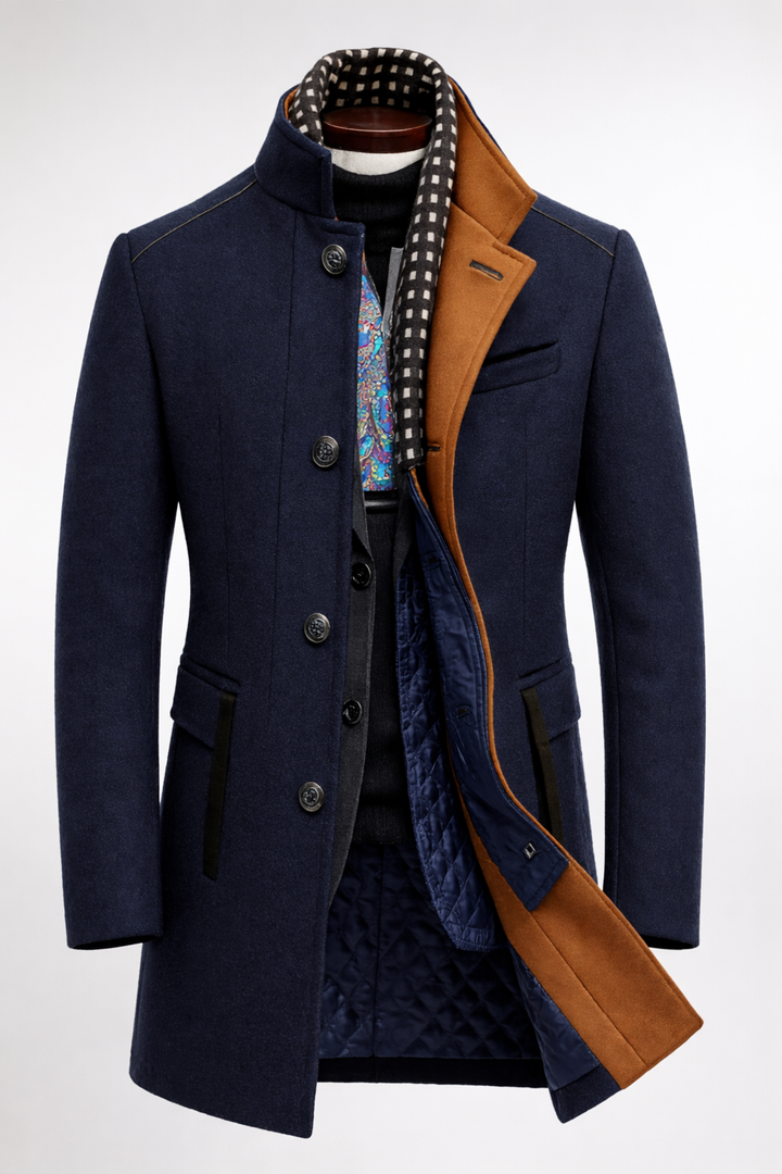 Classic Overcoat with Straight Cut and Front Buttons