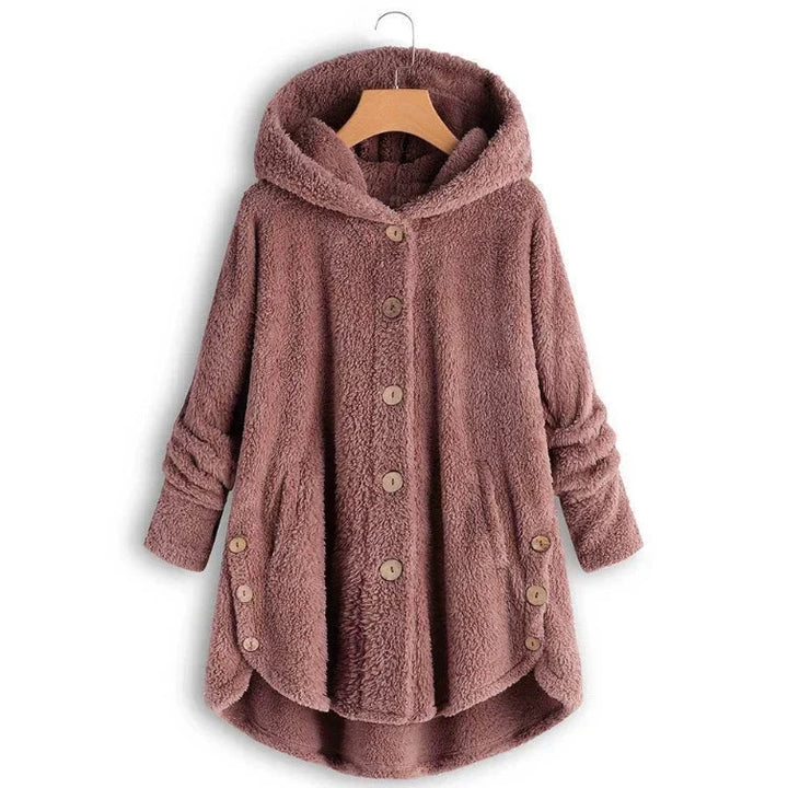 Comfortable Sherpa Fleece Hoodie for Women with Hooded Long Sleeve Button Front Relaxed Oversized Style