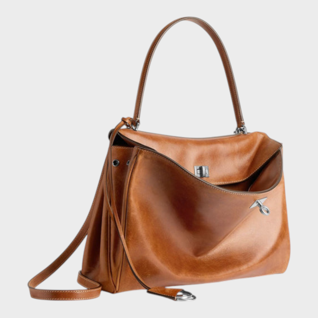Soft Leather Handbag with Top Handle and Shoulder Strap