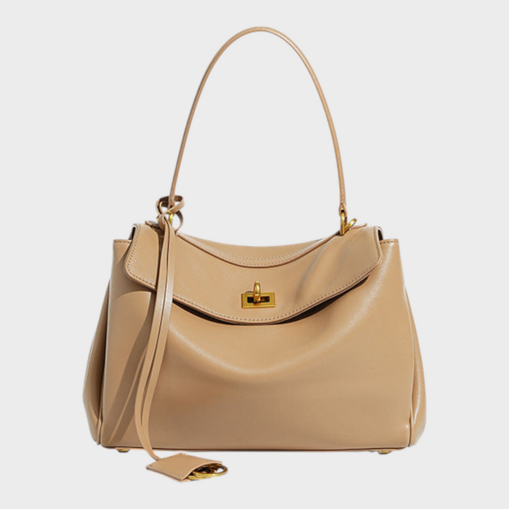 Curved Leather Handbag with Adjustable Shoulder Strap
