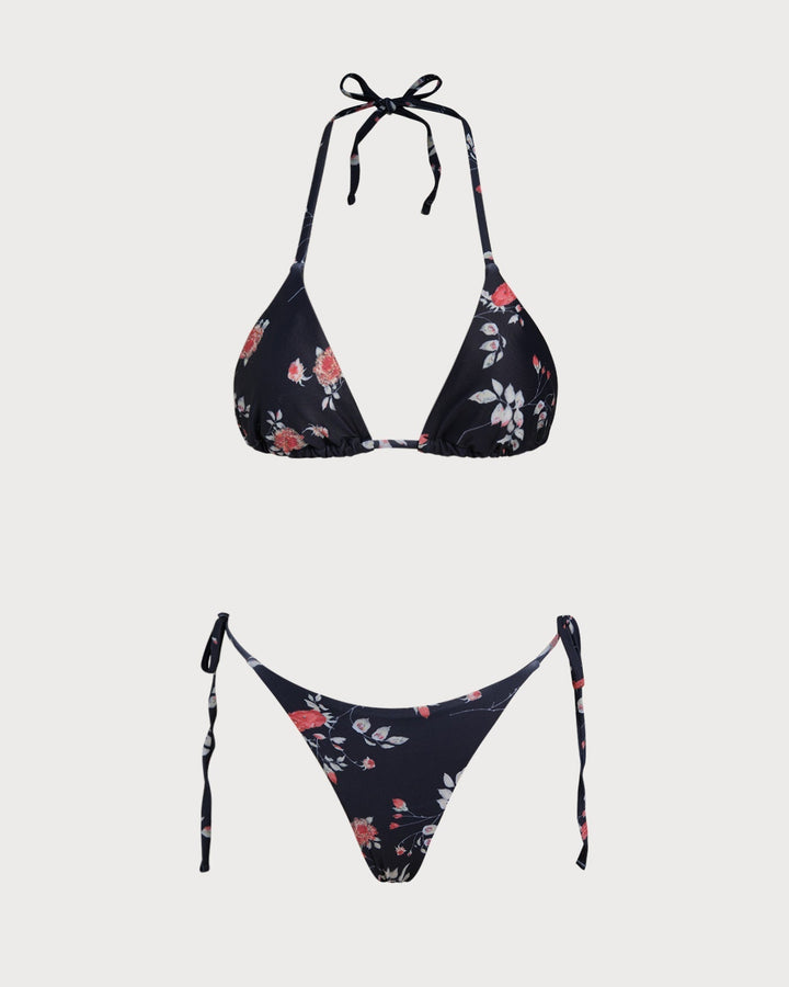 Clara & Sophia | Floral Triangle Bikini Set for Women in Black