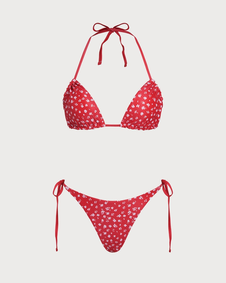 Clara & Sophia | Floral Triangle Bikini Set for Women in Red