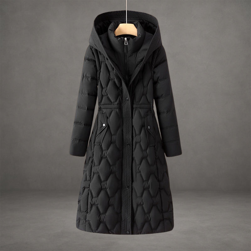 Padded Long Coat with Drawstring Hood
