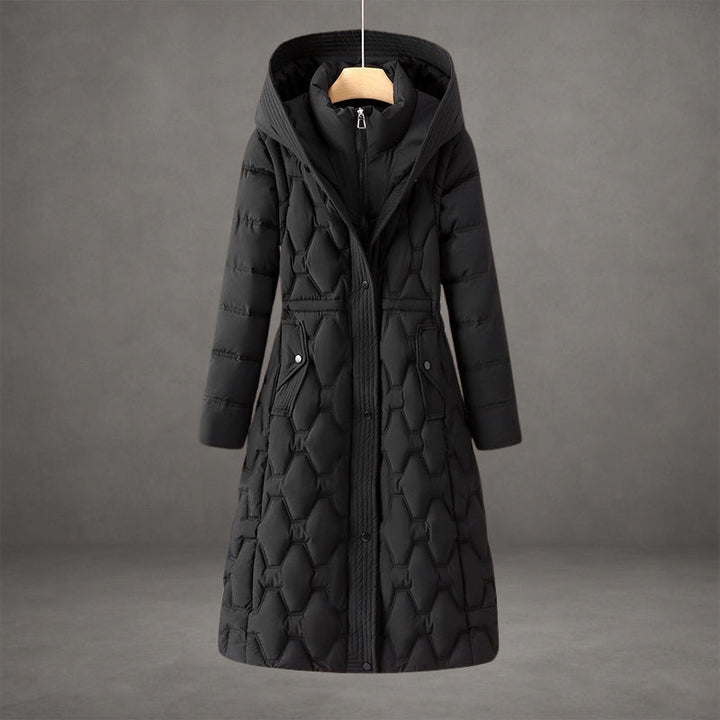 Padded Long Coat with Drawstring Hood