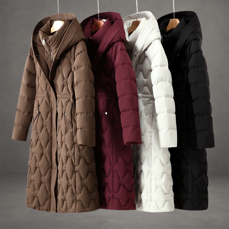 Warm Quilted Coat Reaching Below the Knee