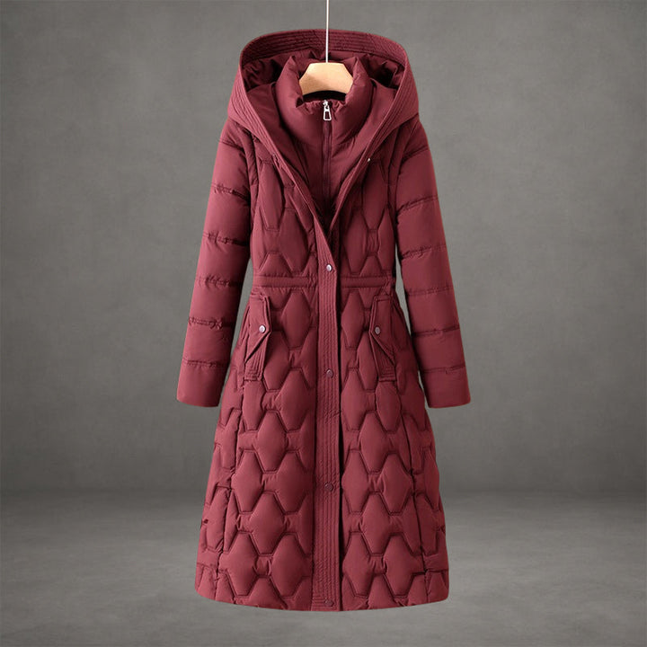 Insulated Long Jacket with Hood for Cold Weather