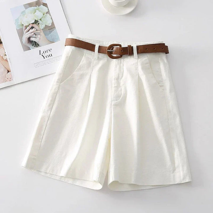 Clara & Sophia | Stone High-Waist Relaxed-Fit Cotton Bermuda Shorts
