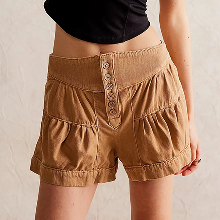 Clara & Sophia | Navy High-Waist Tailored Cotton-Twill Shorts