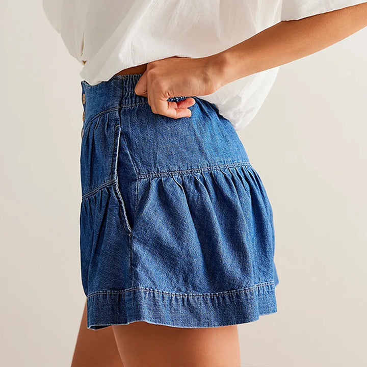 Clara & Sophia | Navy High-Waist Tailored Cotton-Twill Shorts