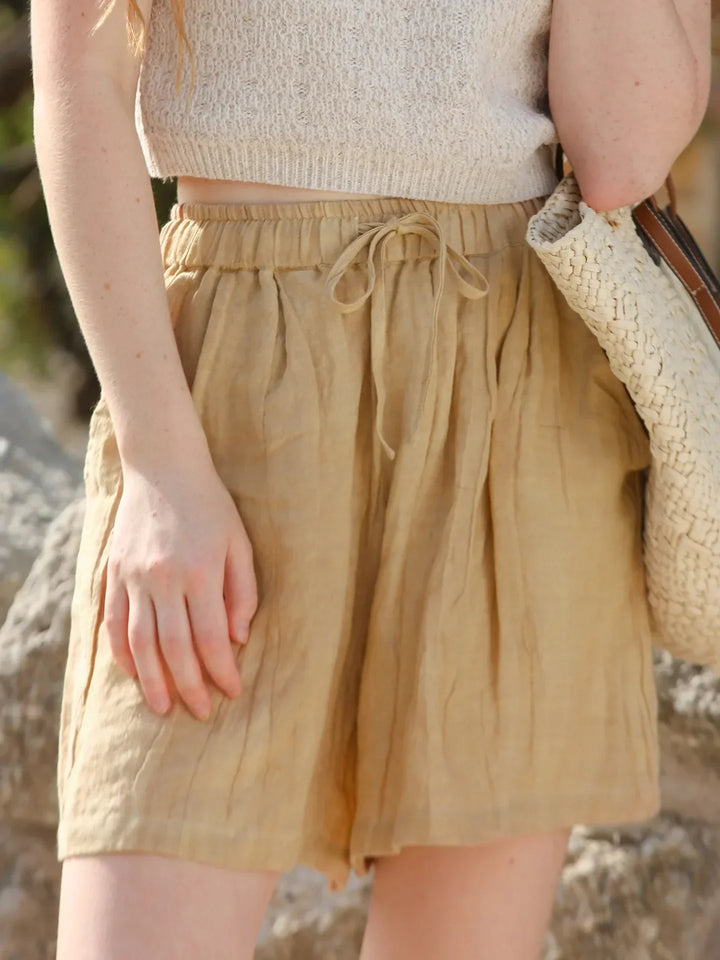 Clara & Sophia | Natural High-Waist Relaxed Fit Linen Shorts