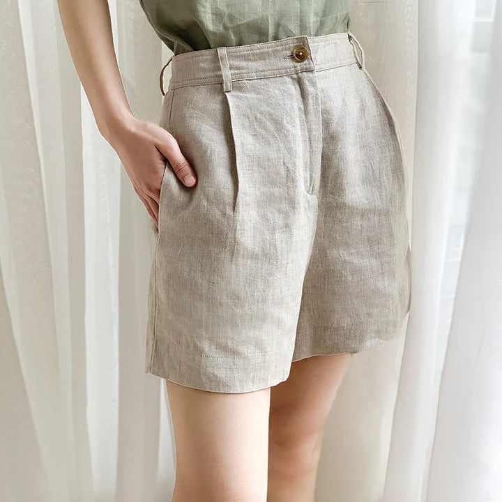 Clara & Sophia | Stone Tailored High-Waist Linen Shorts