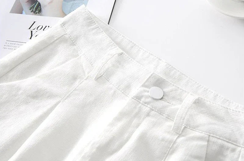 Clara & Sophia | Stone High-Waist Relaxed-Fit Cotton Bermuda Shorts