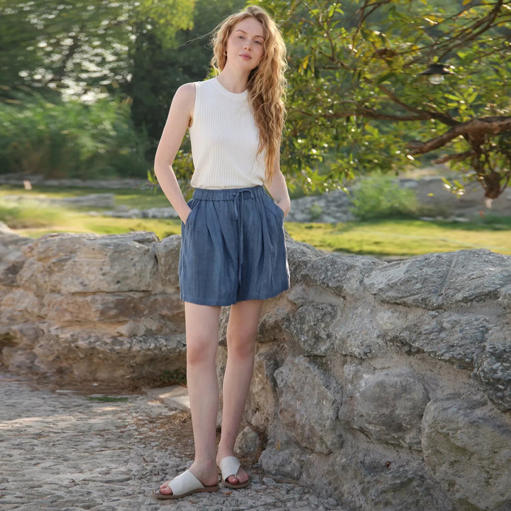 Clara & Sophia | Natural High-Waist Relaxed Fit Linen Shorts