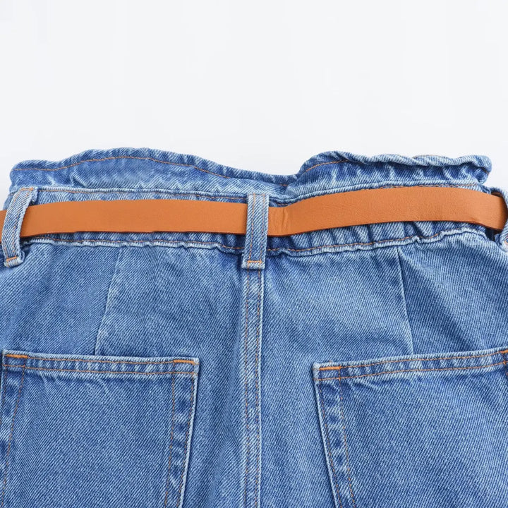 Clara & Sophia | Light Wash High-Waist Frayed-Hem Denim Shorts