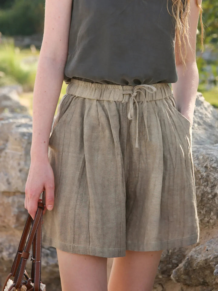 Clara & Sophia | Natural High-Waist Relaxed Fit Linen Shorts