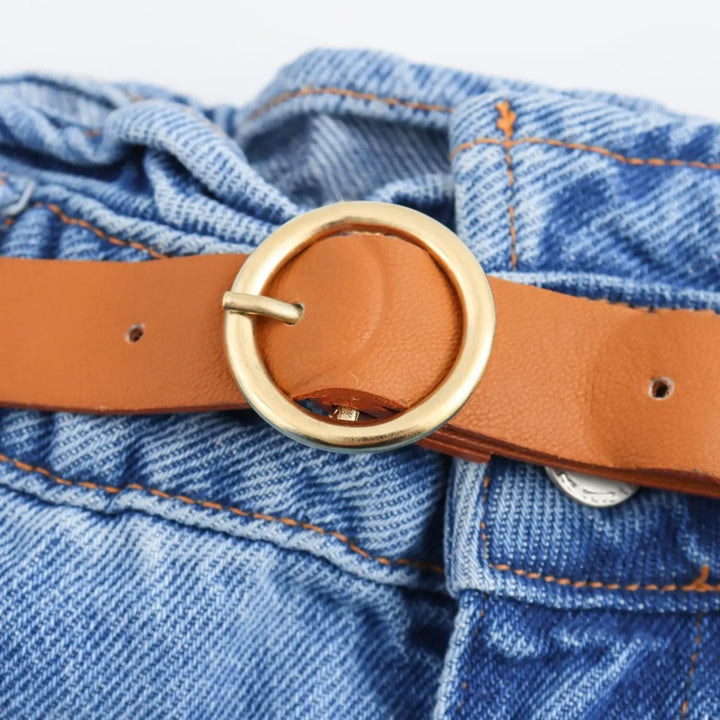 Clara & Sophia | Light Wash High-Waist Frayed-Hem Denim Shorts