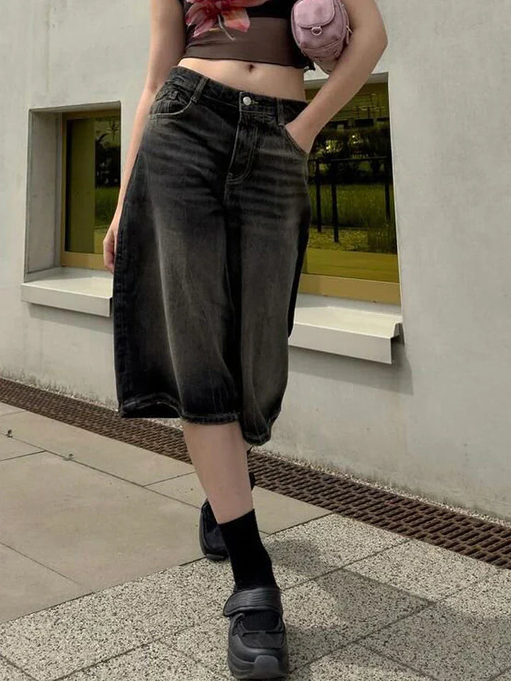 Clara & Sophia | High-Waist Relaxed-Fit Denim Bermuda Shorts