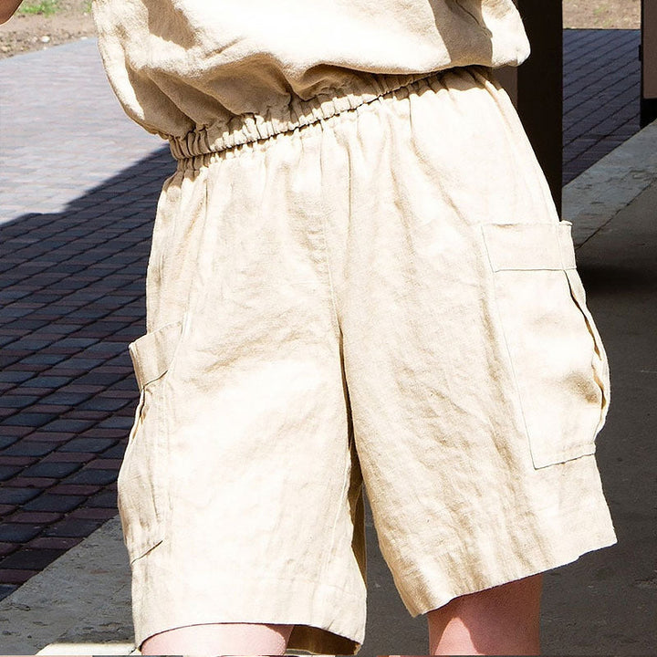 Clara & Sophia | Relaxed-Fit Cargo Linen Shorts