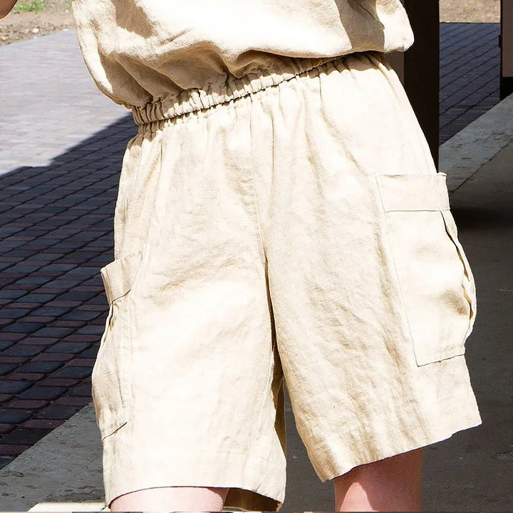 Clara & Sophia | Relaxed-Fit Cargo Linen Shorts
