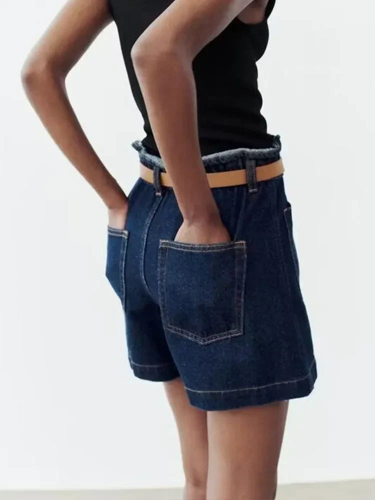 Clara & Sophia | Light Wash High-Waist Frayed-Hem Denim Shorts