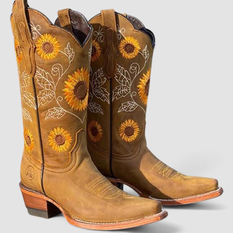 Daisy | Sunflower Embroidered Cowboy Boot