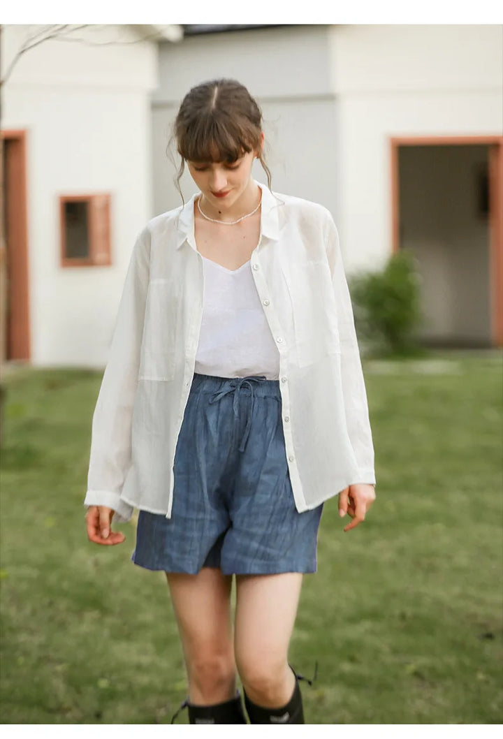 Clara & Sophia | Natural High-Waist Relaxed Fit Linen Shorts