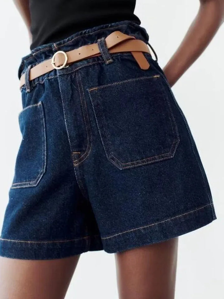 Clara & Sophia | Light Wash High-Waist Frayed-Hem Denim Shorts