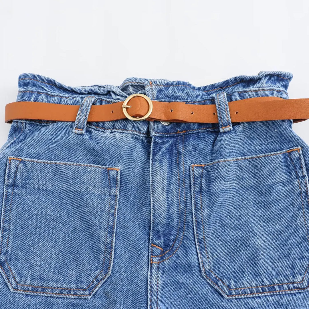 Clara & Sophia | Light Wash High-Waist Frayed-Hem Denim Shorts