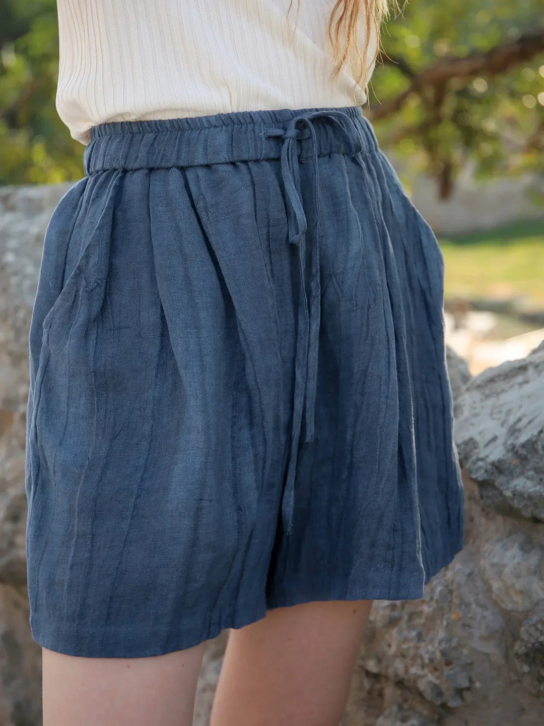 Clara & Sophia | Natural High-Waist Relaxed Fit Linen Shorts