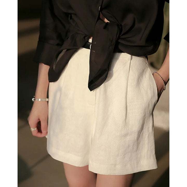 Clara & Sophia | Stone Tailored High-Waist Linen Shorts