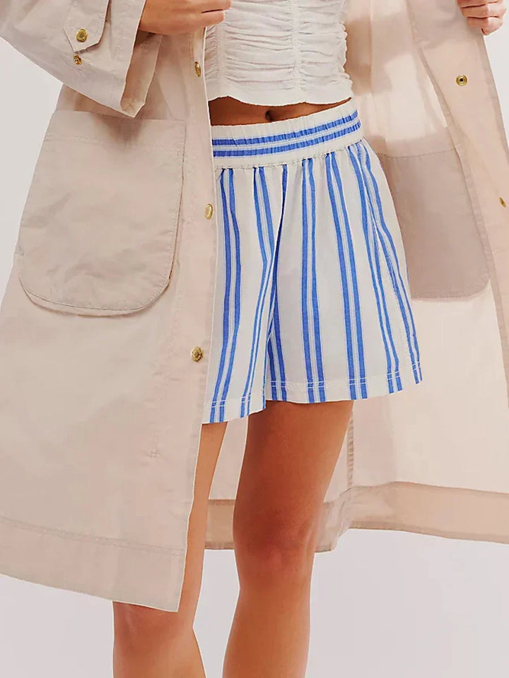 Clara & Sophia | Sand High-Waist Drawstring Linen Shorts