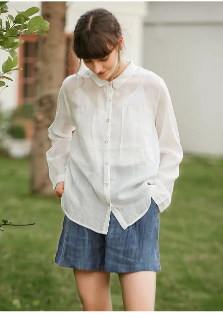 Clara & Sophia | Natural High-Waist Relaxed Fit Linen Shorts