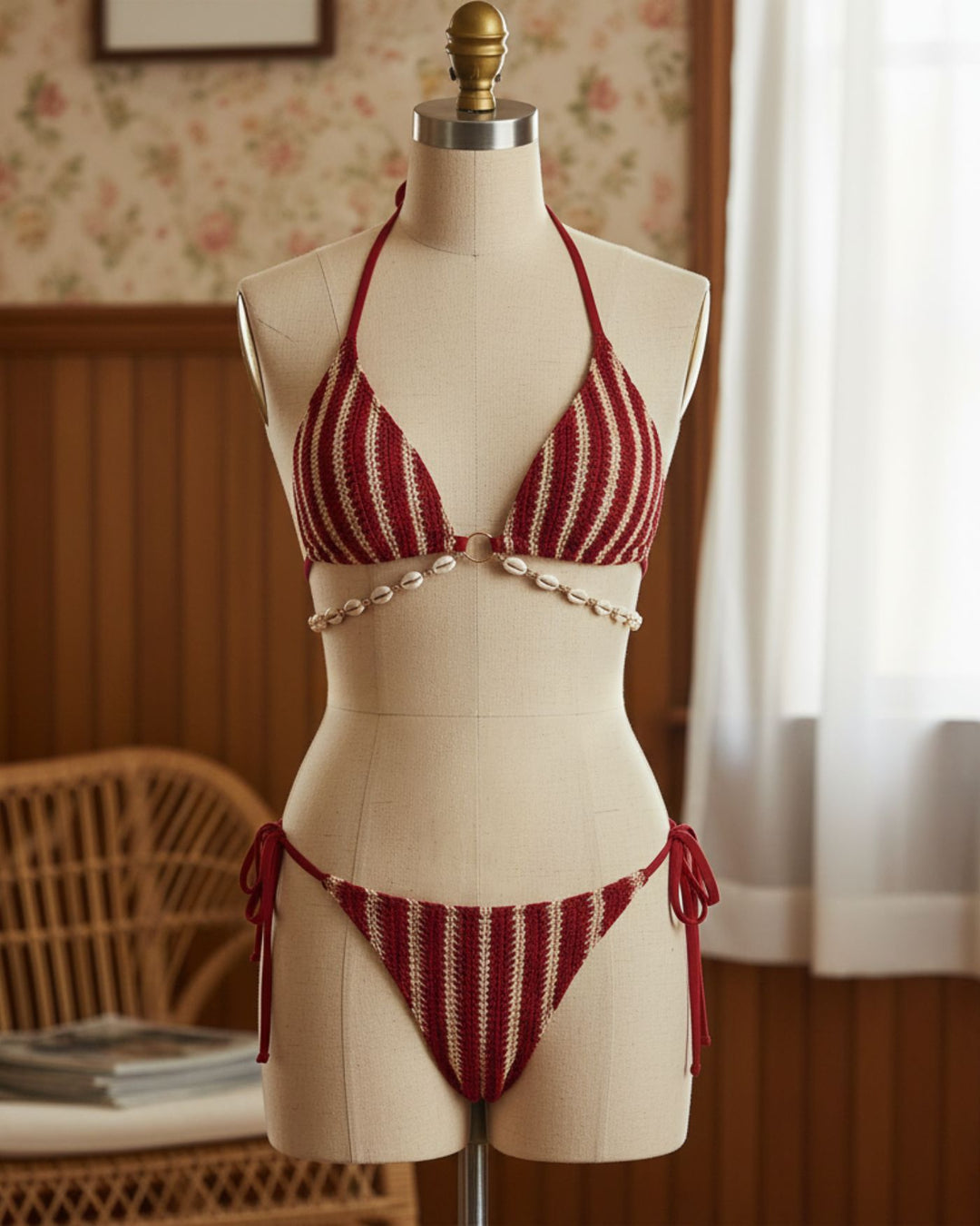 Clara & Sophia | O-Ring Bikini Set for Women in Red with Contrasting Details