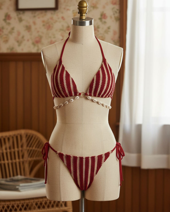 Clara & Sophia | O-Ring Bikini Set for Women in Red with Contrasting Details