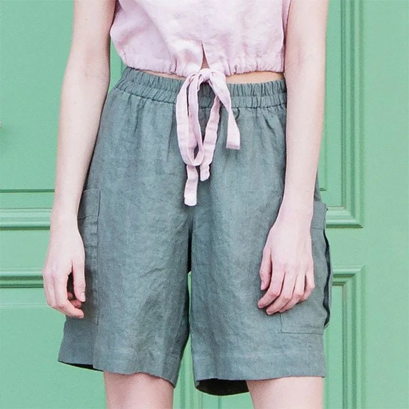 Clara & Sophia | Relaxed-Fit Cargo Linen Shorts