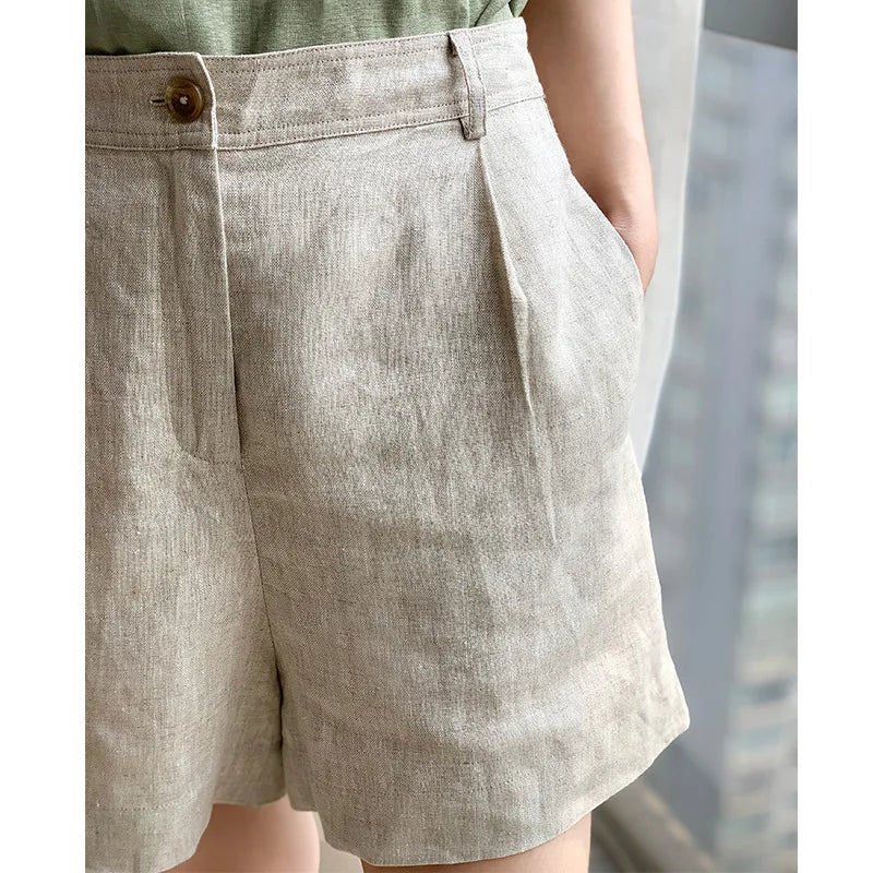 Clara & Sophia | Stone Tailored High-Waist Linen Shorts