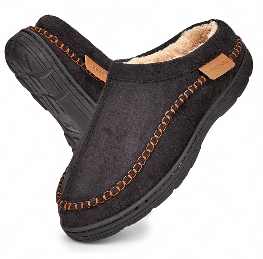 Men's Indoor Memory Foam Slippers with Warm Lining and Non-Slip Sole