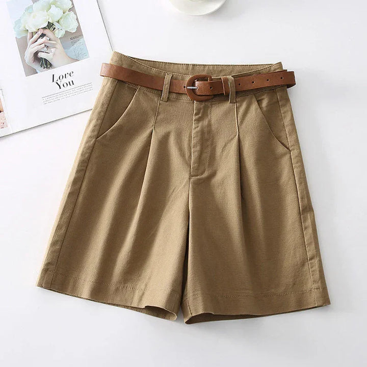 Clara & Sophia | Stone High-Waist Relaxed-Fit Cotton Bermuda Shorts