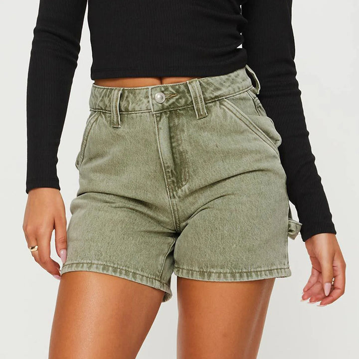 Clara & Sophia | Indigo High-Waist Cotton Denim Shorts