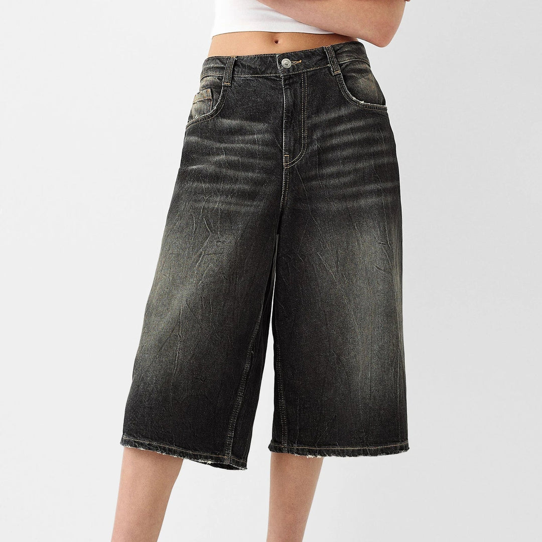 Clara & Sophia | High-Waist Relaxed-Fit Denim Bermuda Shorts
