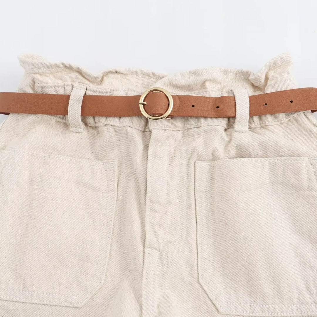 Clara & Sophia | Light Wash High-Waist Frayed-Hem Denim Shorts