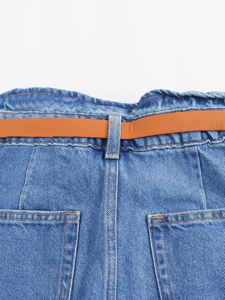 Clara & Sophia | Light Wash High-Waist Frayed-Hem Denim Shorts