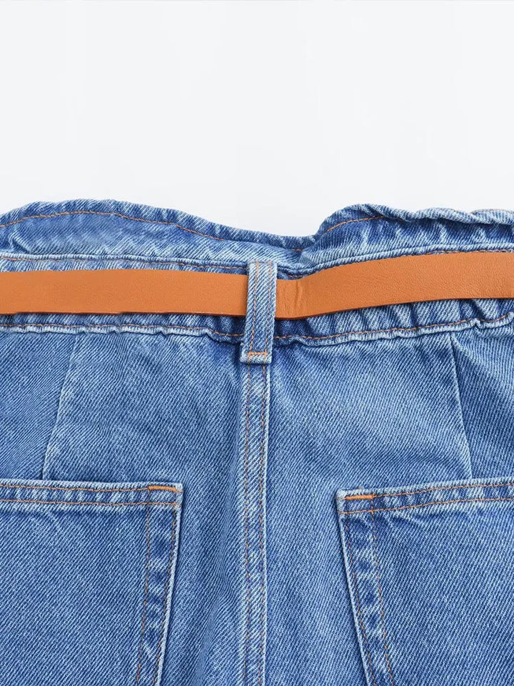 Clara & Sophia | Light Wash High-Waist Frayed-Hem Denim Shorts