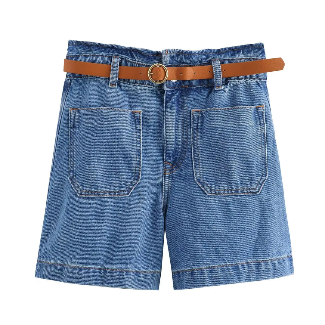 Clara & Sophia | Light Wash High-Waist Frayed-Hem Denim Shorts