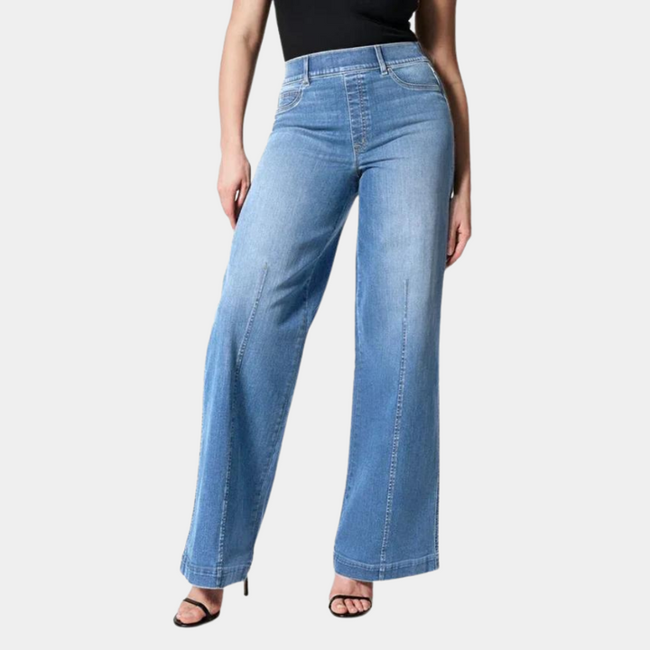 Effortless Wide Leg Jeans for Women with High Waist Button Fly Seam Detail Relaxed Style