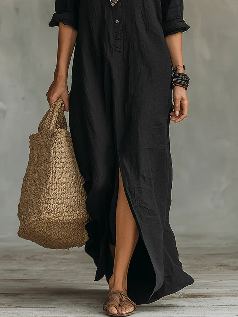 Collared Button-Front Maxi Dress