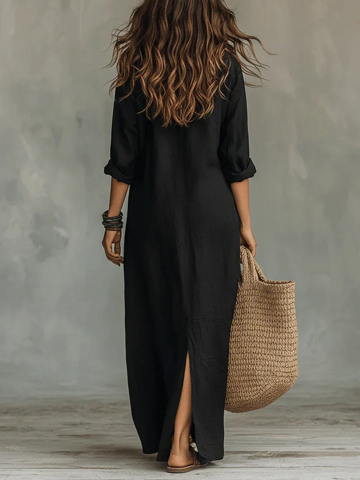 Collared Button-Front Maxi Dress